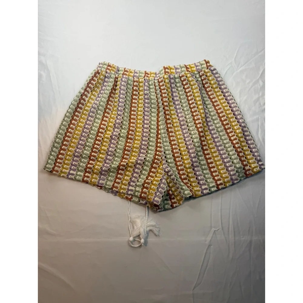 Cupshe L Crochet Knit Swim Cover Up Shorts Women's Multicolor Beach Boho NWT‎